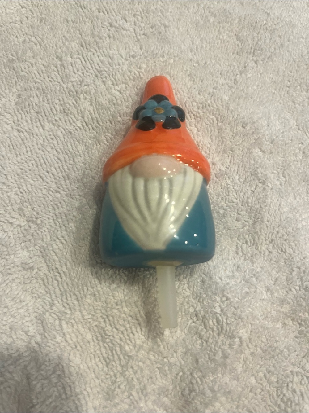 Nora Fleming mini Ceramic Gnome Finial in Orange and Blue